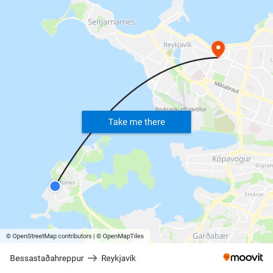 Bessastaðahreppur to Reykjavík map