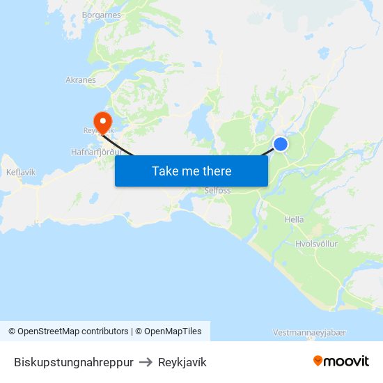 Biskupstungnahreppur to Reykjavík map