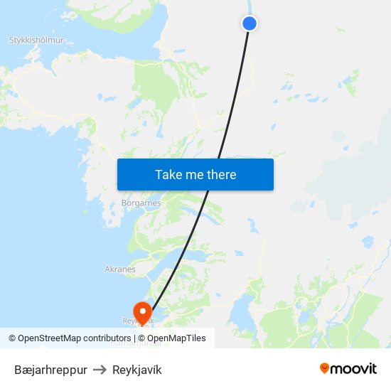 Bæjarhreppur to Reykjavík map
