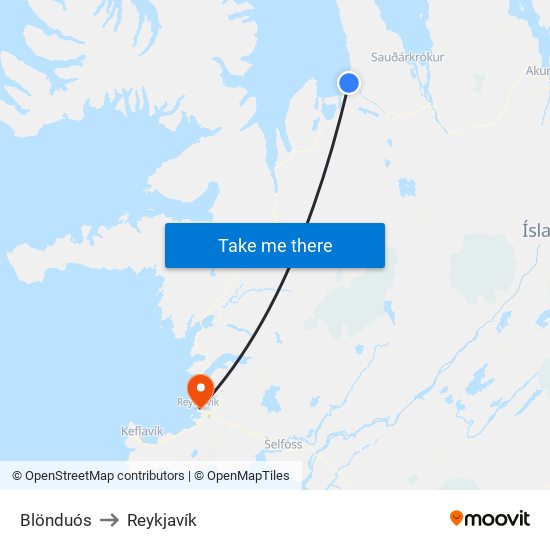 Blönduós to Reykjavík map