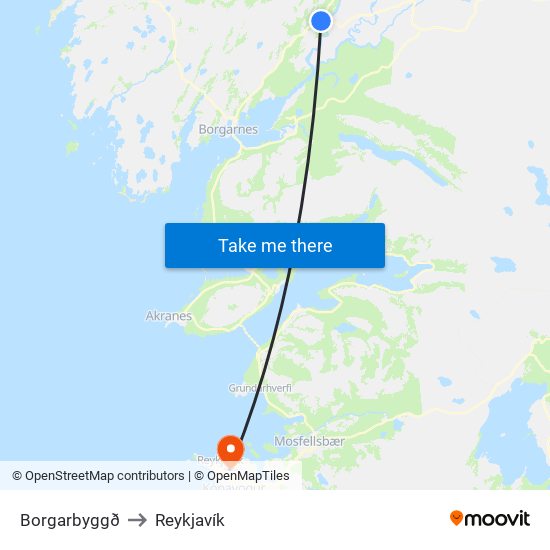 Borgarbyggð to Reykjavík map