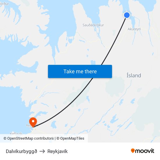 Dalvíkurbyggð to Reykjavík map