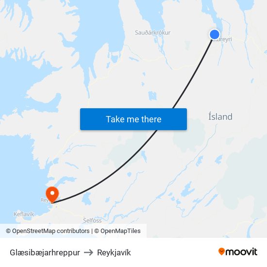 Glæsibæjarhreppur to Reykjavík map