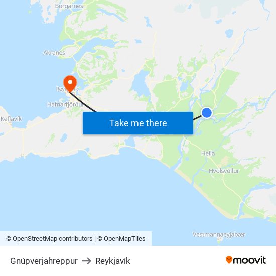 Gnúpverjahreppur to Reykjavík map