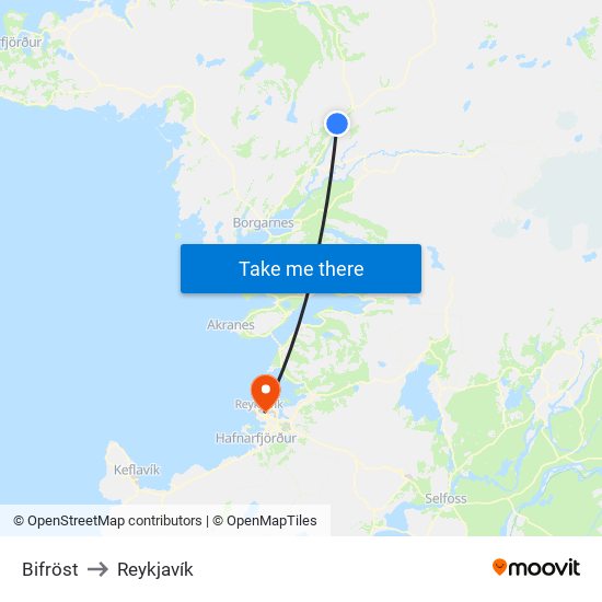 Bifröst to Reykjavík map