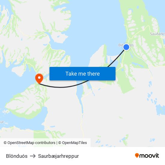 Blönduós to Saurbæjarhreppur map