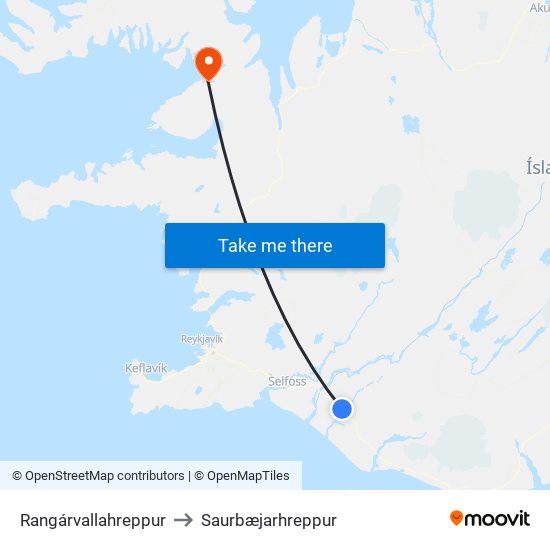 Rangárvallahreppur to Saurbæjarhreppur map