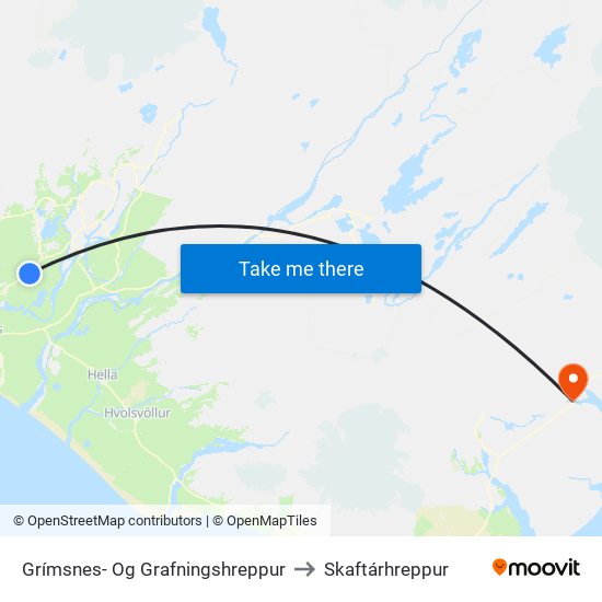 Grímsnes- Og Grafningshreppur to Skaftárhreppur map