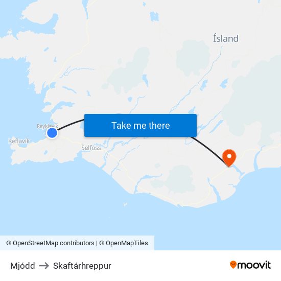 Mjódd to Skaftárhreppur map