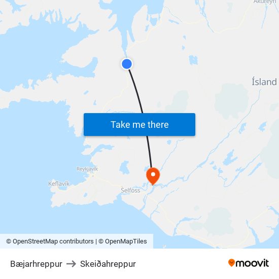 Bæjarhreppur to Skeiðahreppur map