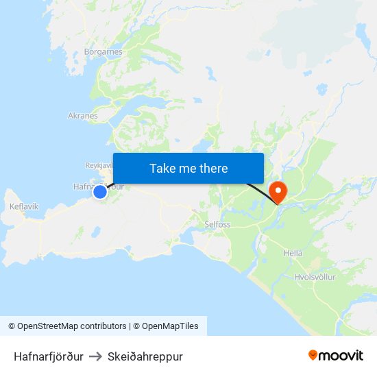 Hafnarfjörður to Skeiðahreppur map