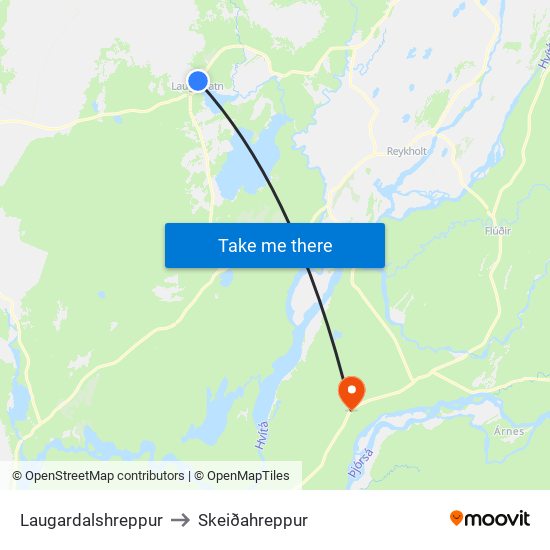 Laugardalshreppur to Skeiðahreppur map