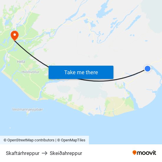 Skaftárhreppur to Skeiðahreppur map