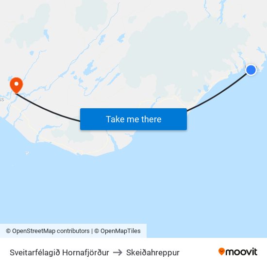 Sveitarfélagið Hornafjörður to Skeiðahreppur map