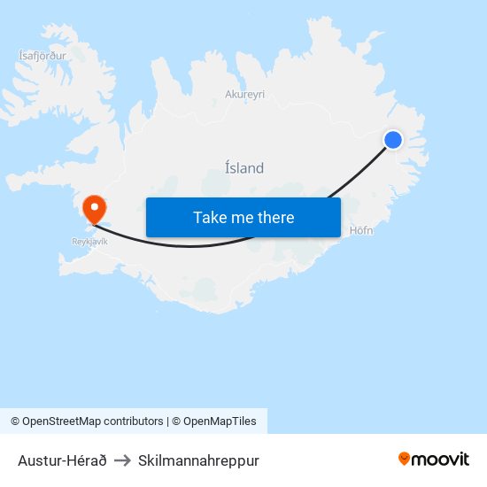 Austur-Hérað to Skilmannahreppur map