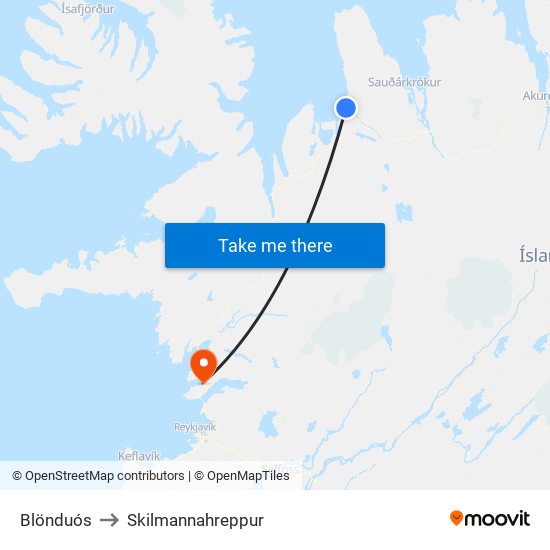 Blönduós to Skilmannahreppur map