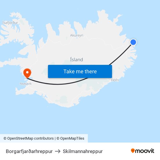 Borgarfjarðarhreppur to Skilmannahreppur map