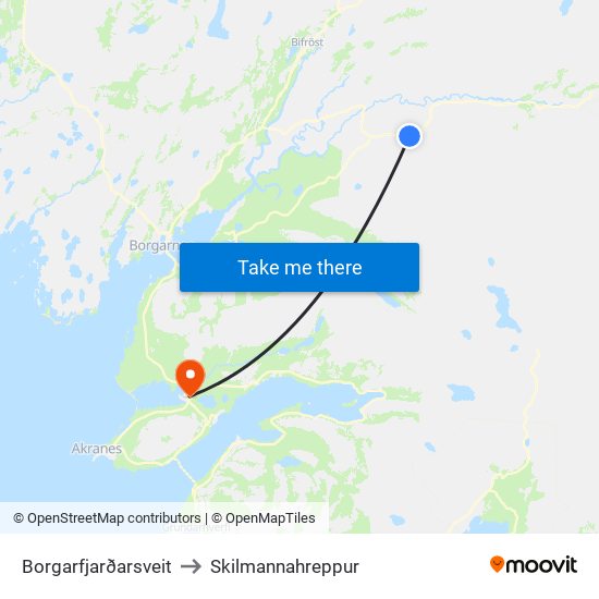 Borgarfjarðarsveit to Skilmannahreppur map