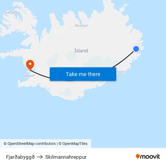 Fjarðabyggð to Skilmannahreppur map