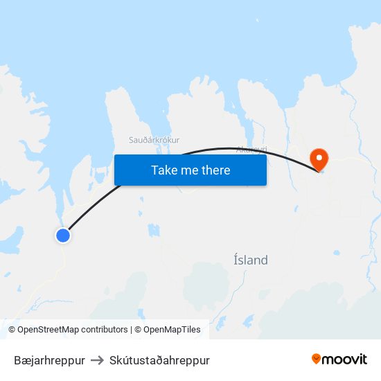 Bæjarhreppur to Skútustaðahreppur map