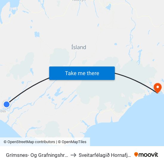 Grímsnes- Og Grafningshreppur to Sveitarfélagið Hornafjörður map