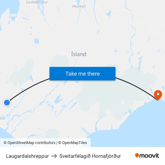 Laugardalshreppur to Sveitarfélagið Hornafjörður map