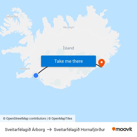 Sveitarfélagið Árborg to Sveitarfélagið Hornafjörður map