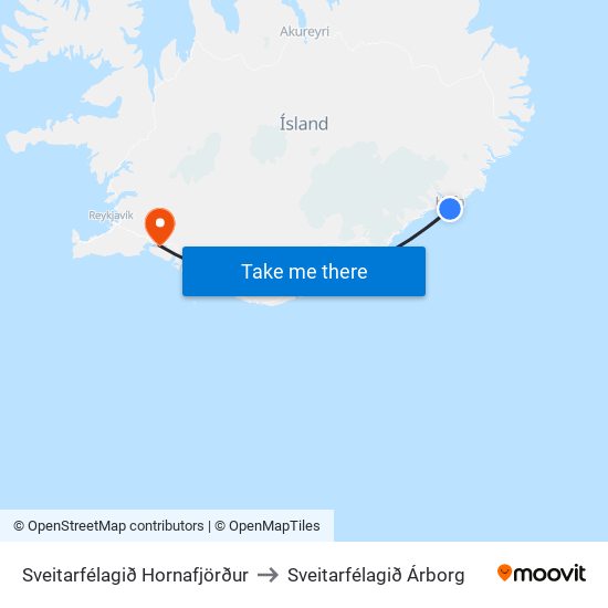 Sveitarfélagið Hornafjörður to Sveitarfélagið Árborg map