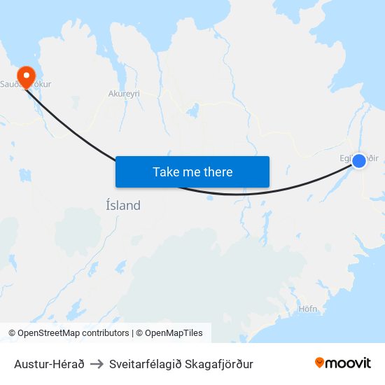 Austur-Hérað to Sveitarfélagið Skagafjörður map