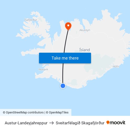 Austur-Landeyjahreppur to Sveitarfélagið Skagafjörður map