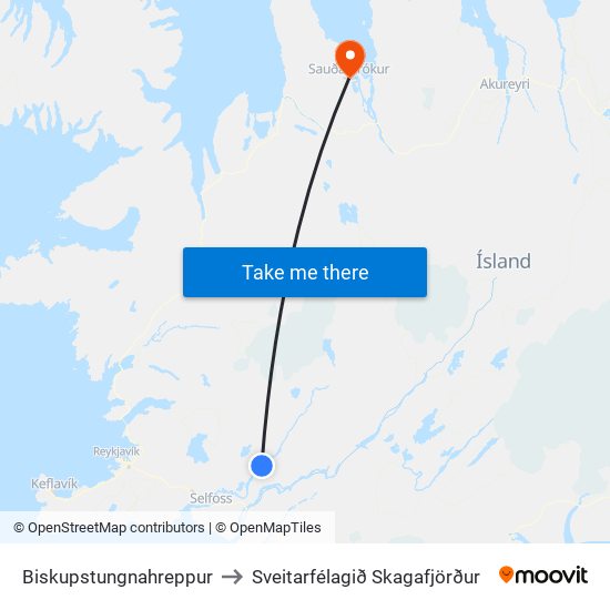 Biskupstungnahreppur to Sveitarfélagið Skagafjörður map