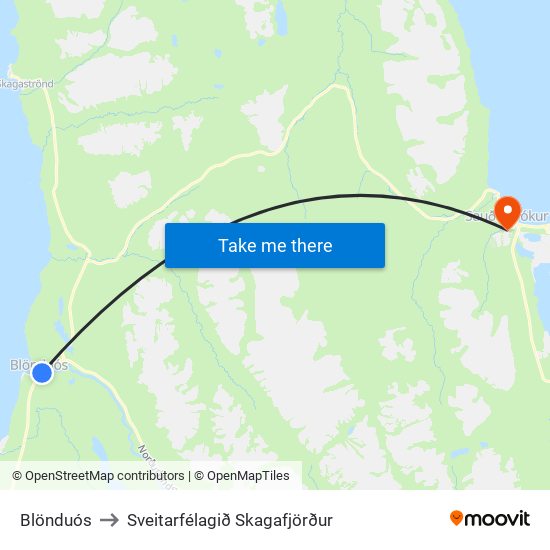 Blönduós to Sveitarfélagið Skagafjörður map