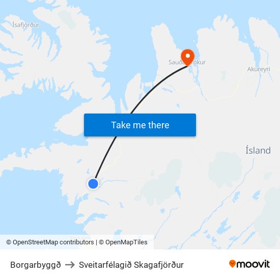 Borgarbyggð to Sveitarfélagið Skagafjörður map