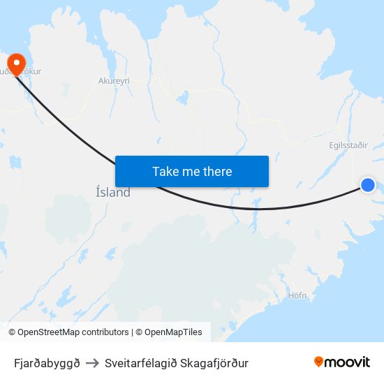 Fjarðabyggð to Sveitarfélagið Skagafjörður map