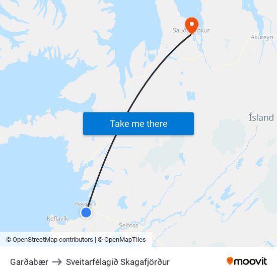 Garðabær to Sveitarfélagið Skagafjörður map