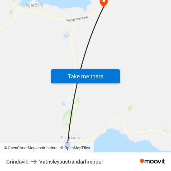 Grindavík to Vatnsleysustrandarhreppur map