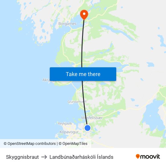 Skyggnisbraut to Landbúnaðarháskóli Íslands map