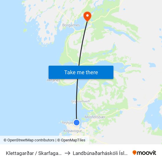 Klettagarðar / Skarfagarðar to Landbúnaðarháskóli Íslands map