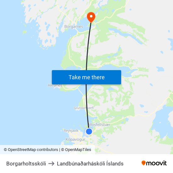Borgarholtsskóli to Landbúnaðarháskóli Íslands map