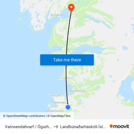 Vatnsendahvarf / Ögurhvarf to Landbúnaðarháskóli Íslands map