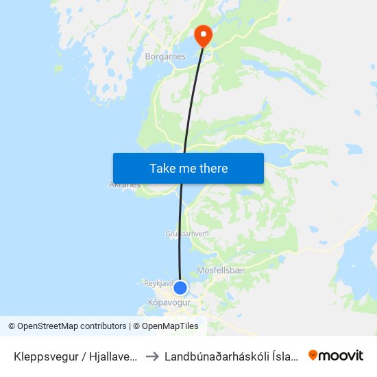 Kleppsvegur / Hjallavegur to Landbúnaðarháskóli Íslands map