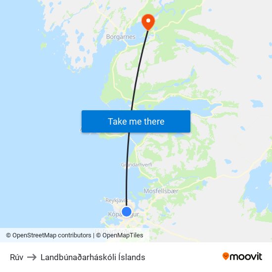 Rúv to Landbúnaðarháskóli Íslands map