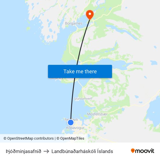 Þjóðminjasafnið to Landbúnaðarháskóli Íslands map