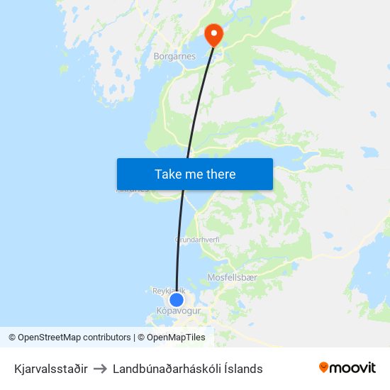 Kjarvalsstaðir to Landbúnaðarháskóli Íslands map