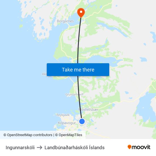 Ingunnarskóli to Landbúnaðarháskóli Íslands map