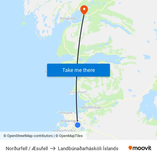 Norðurfell / Æsufell to Landbúnaðarháskóli Íslands map