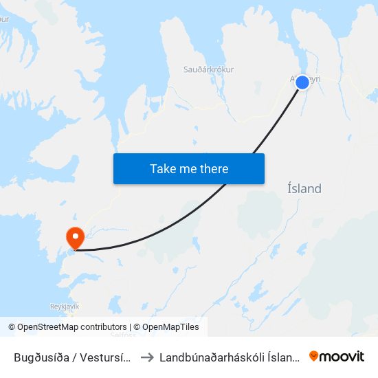 Bugðusíða / Vestursíða to Landbúnaðarháskóli Íslands map