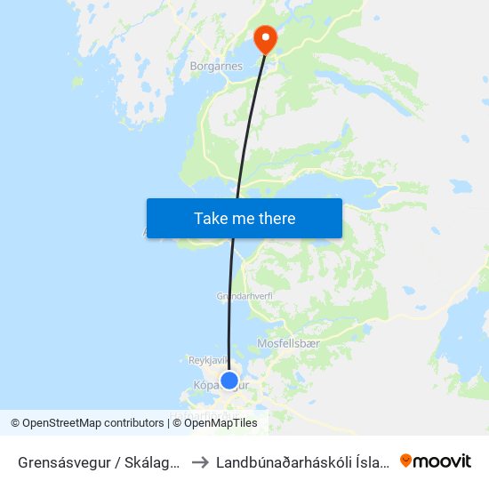 Grensásvegur / Skálagerði to Landbúnaðarháskóli Íslands map