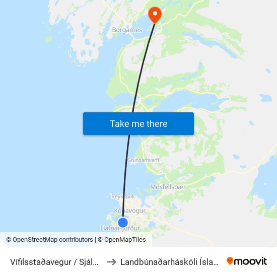 Vífilsstaðavegur / Sjáland to Landbúnaðarháskóli Íslands map