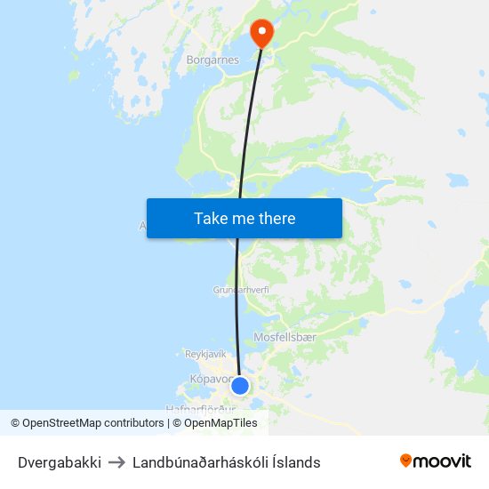 Dvergabakki to Landbúnaðarháskóli Íslands map